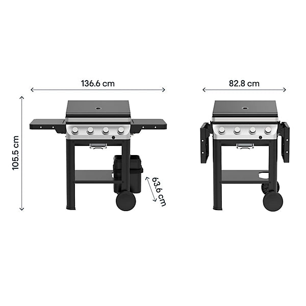 GoodHome Powell Black 4 burner Gas BBQ