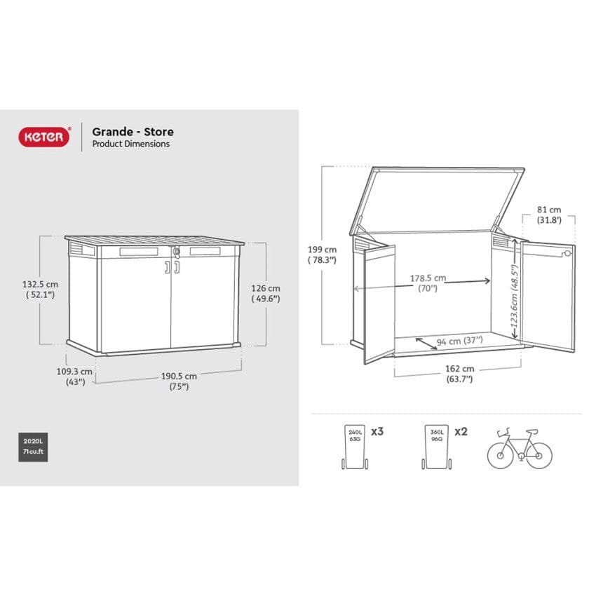 Keter 6' x 3' Oakland Grande Store Heavy Duty Plastic Shed – Grey