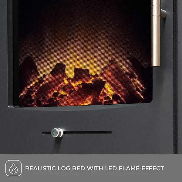 Adam Bergen XL Electric Stove in Charcoal Grey with Tall Angled Stove Pipe in Black