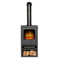 Adam Bergen XL Electric Stove in Charcoal Grey with Tall Angled Stove Pipe in Black