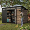Keter Signature 7x11 ft Pent Walnut Plastic 2 door Shed with floor & 8 windows