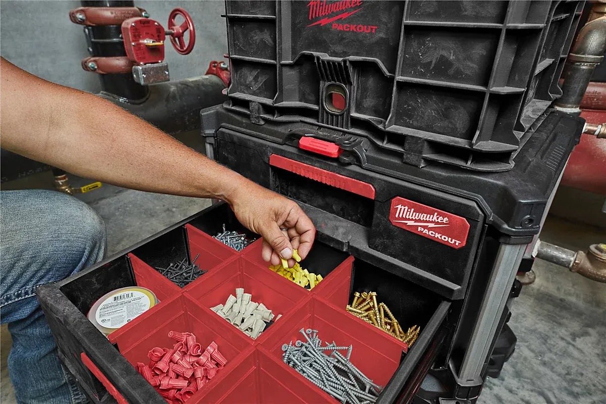 Milwaukee PACKOUT 2 Drawer Tool Box Organiser Stackable Tool Storage 4932472129