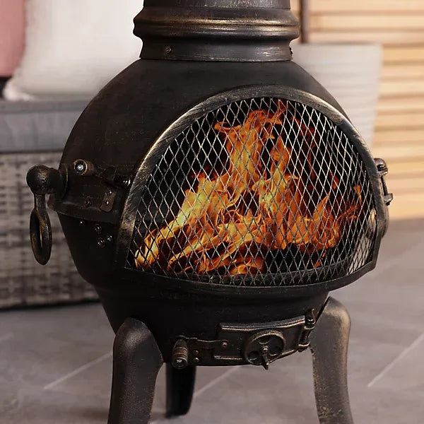 Bentley 120cm Extra-Large Open Bowl Mesh Cast Iron Patio Chiminea Heater Black
